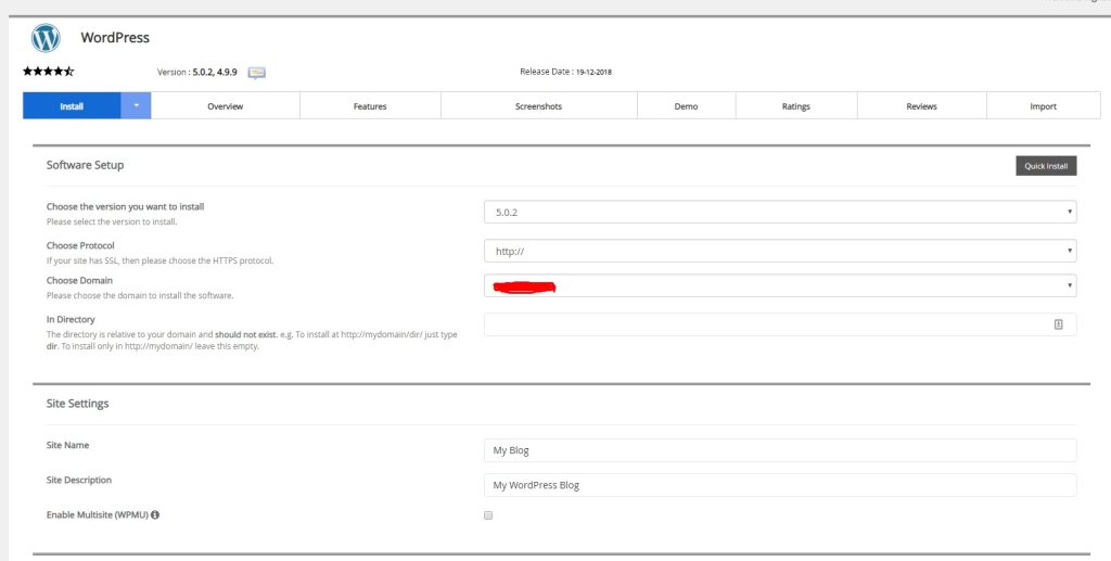 Instalação e configuração do WordPress com o Softaculous